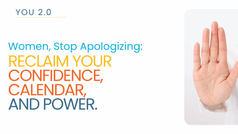 Image of hand up inviting women to stop apologizing.